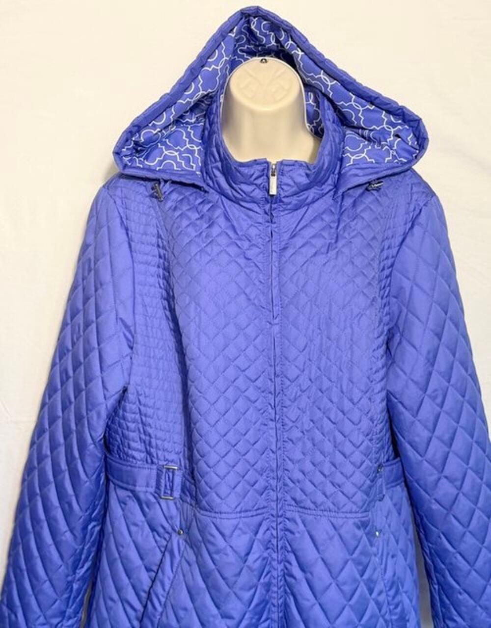 Susan Graver Quilted Windbreaker Jacket with Hood Full Zip Periwinkle Blue XL